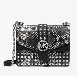Michael Kors Studded Snake Skin Embossed leather Crossbody Bag